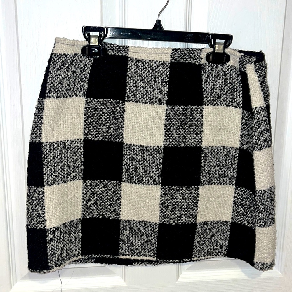 Black and white faux tweed mini skirt
